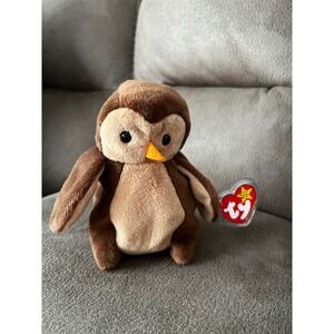 Ty Beanie Baby Hoot the Owl 1995 Vintage Brown Plush Bird 4073 PVC Pellets